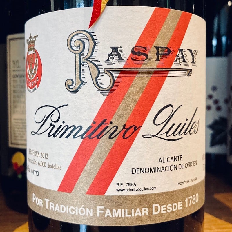 2016 Primitivo Quiles Alicante “Raspay”